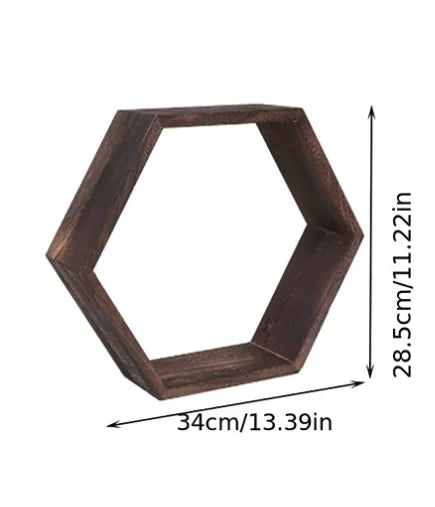 Hexagonal Wooden Floating Wall Shelf – Rustic Wall-Mounted Storage