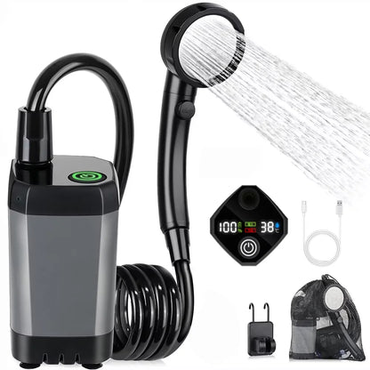 Portable Camping Shower Pump – 6000mAh Rechargeable with LED Display
