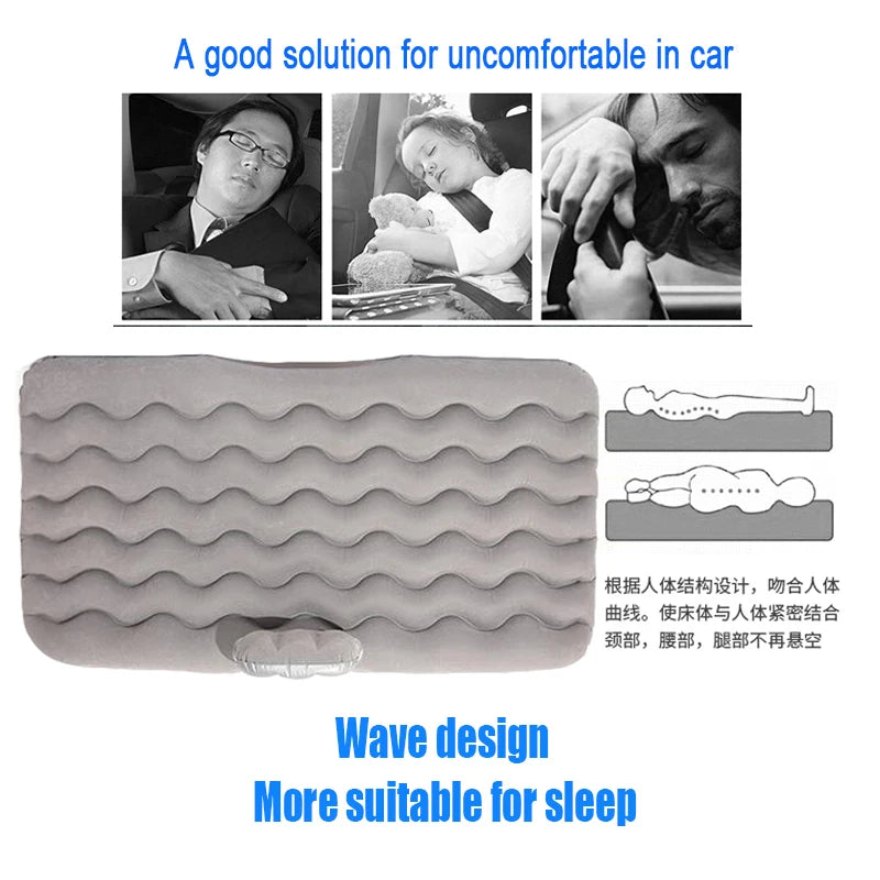 Car Inflatable Travel Mattress Bed – Back Seat Sleeping Mat with Pillows
