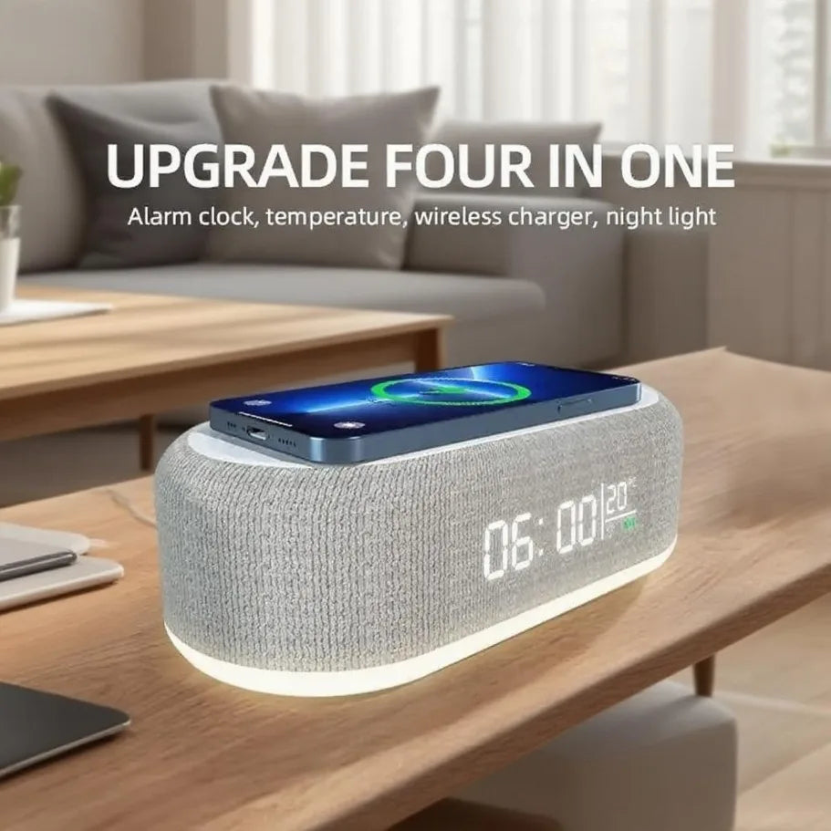 Wireless Charging Alarm Clock – LED Night Light & Thermometer