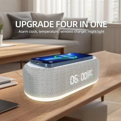 Wireless Charging Alarm Clock – LED Night Light & Thermometer