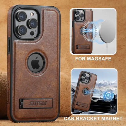 For iPhone 15 14 13 12 Pro Max Leather Case, [Compatible with Mag-safe] Built-in Invisible Stand Protective Slim Kickstand Cover
