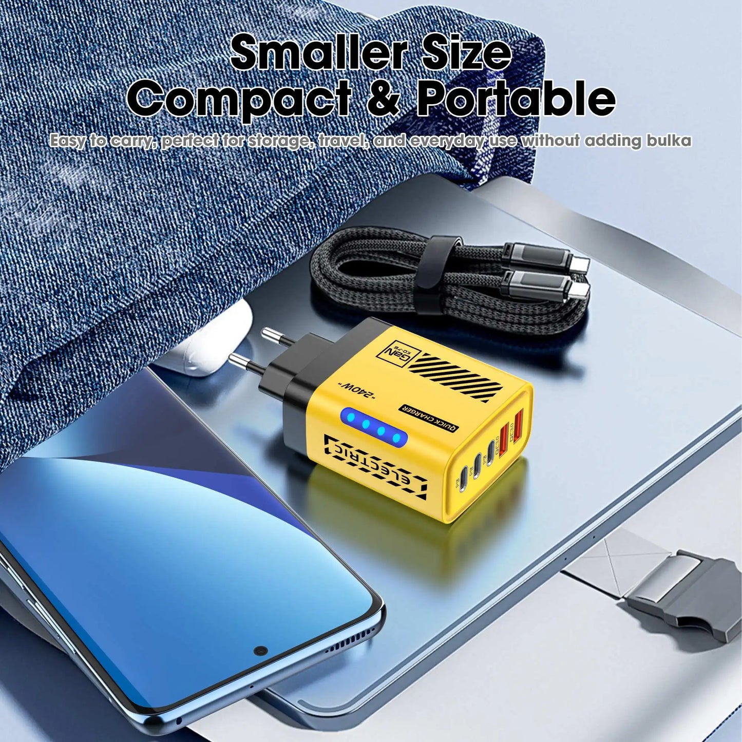 5 Port GaN USB C Charger 240W PD Fast Charger Phone Adapter Wall Charger For iPhone Samsung Xiaomi Huawei Fast Charging Plug
