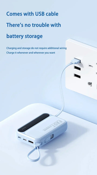 2026 500000mAh 4-in-1 Power Bank With Large Capacity Built-in Cable Digital Display Light Portable And Multifunctional Battery