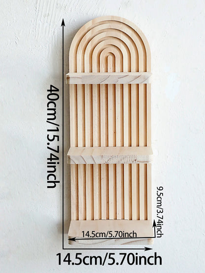 Boho Geometric Wooden Wall Shelf – Natural Wood Floating Shelf