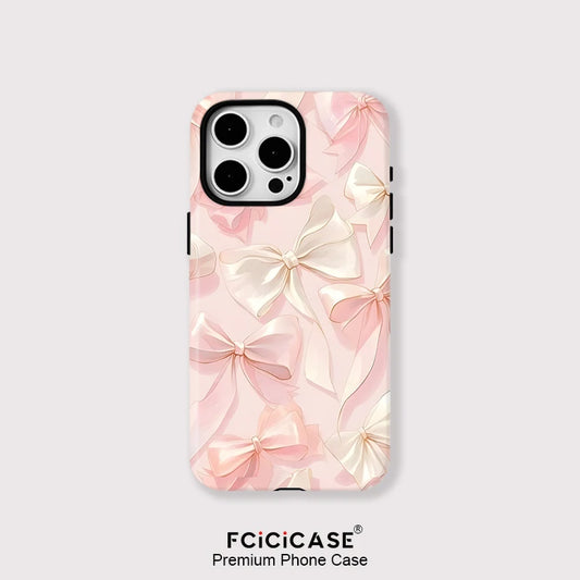 Ins Pink Bow Tie Case for IPHONE 16 ProMax 15 14 13 12 11 PRO 16 Plus  Acrylic TPU Double-layer Magnetic Phone Cases