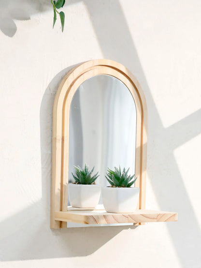 Boho Geometric Wooden Wall Shelf – Natural Wood Floating Shelf
