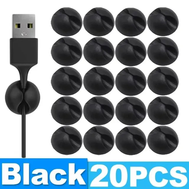 20/10PCS Self-adhesive Wire Fixer Cable Organizers Cable Holder Silicone Data Lines Desktop Management Compatible Clips Stickers