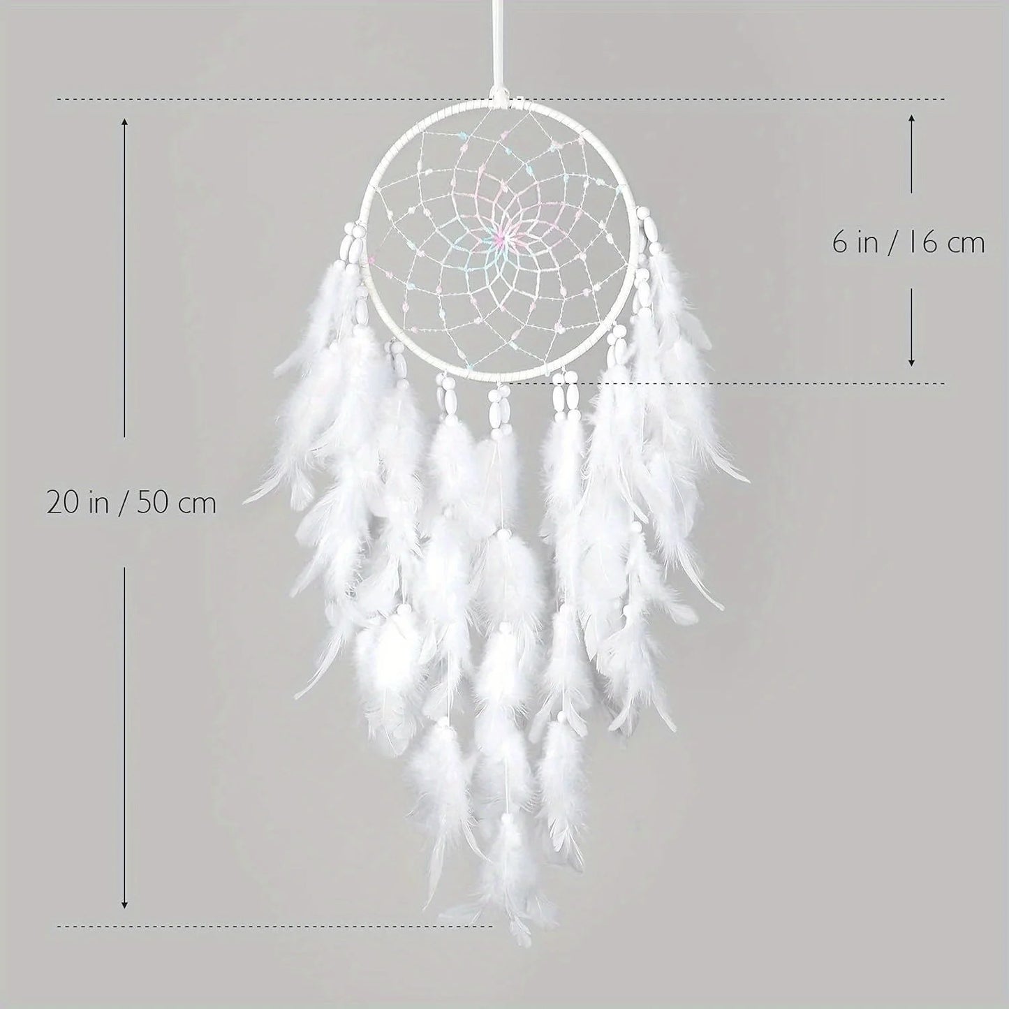 White Feather Dream Catcher Wall Hanging – 20" Boho Room Decor