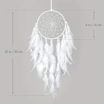 White Feather Dream Catcher Wall Hanging – 20" Boho Room Decor