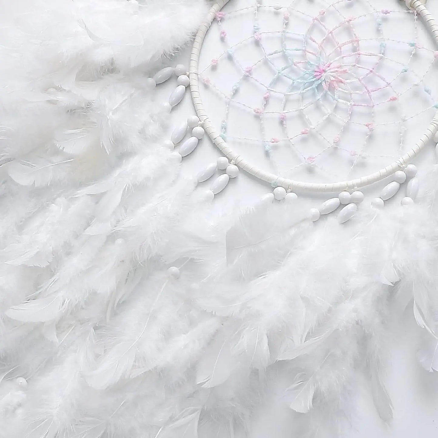 White Feather Dream Catcher Wall Hanging – 20" Boho Room Decor