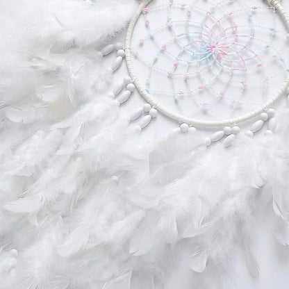 White Feather Dream Catcher Wall Hanging – 20" Boho Room Decor