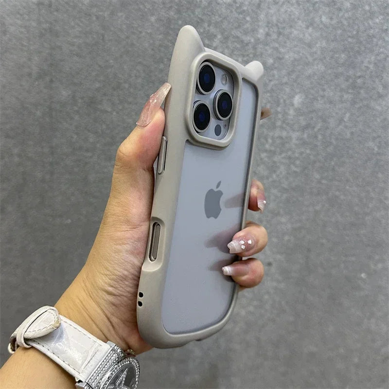 3D Cat Ear Cute Lanyard Magnetic Transparent Case For iPhone 17 Pro Max 16 15 14 13 12 Pro Max Plus Air Wristband Clear Cover