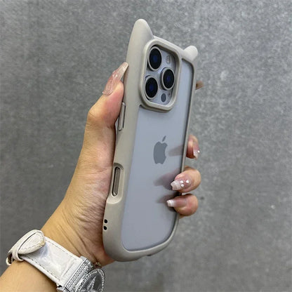 3D Cat Ear Cute Lanyard Magnetic Transparent Case For iPhone 17 Pro Max 16 15 14 13 12 Pro Max Plus Air Wristband Clear Cover