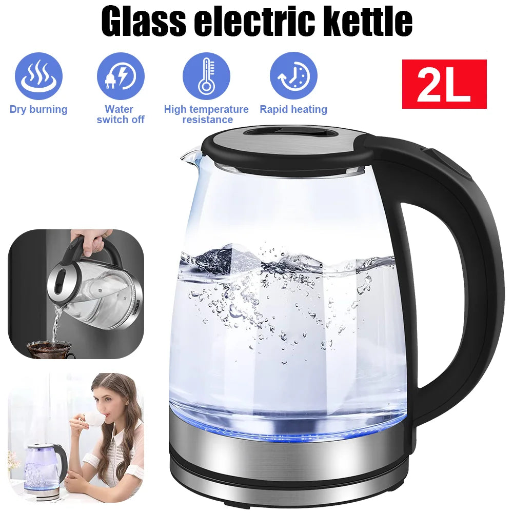 2L Glass Electric Kettle with Auto Shut-Off – Fast Boil, UK Plug