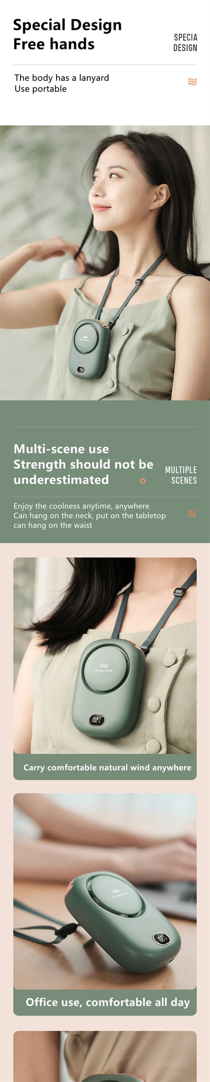 Bladeless Neck Fan – USB Rechargeable, 3 Speeds, Hands-Free Cooling