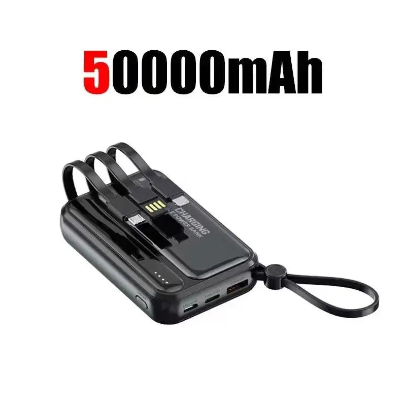 2026 500000mAh 4-in-1 Power Bank With Large Capacity Built-in Cable Digital Display Light Portable And Multifunctional Battery