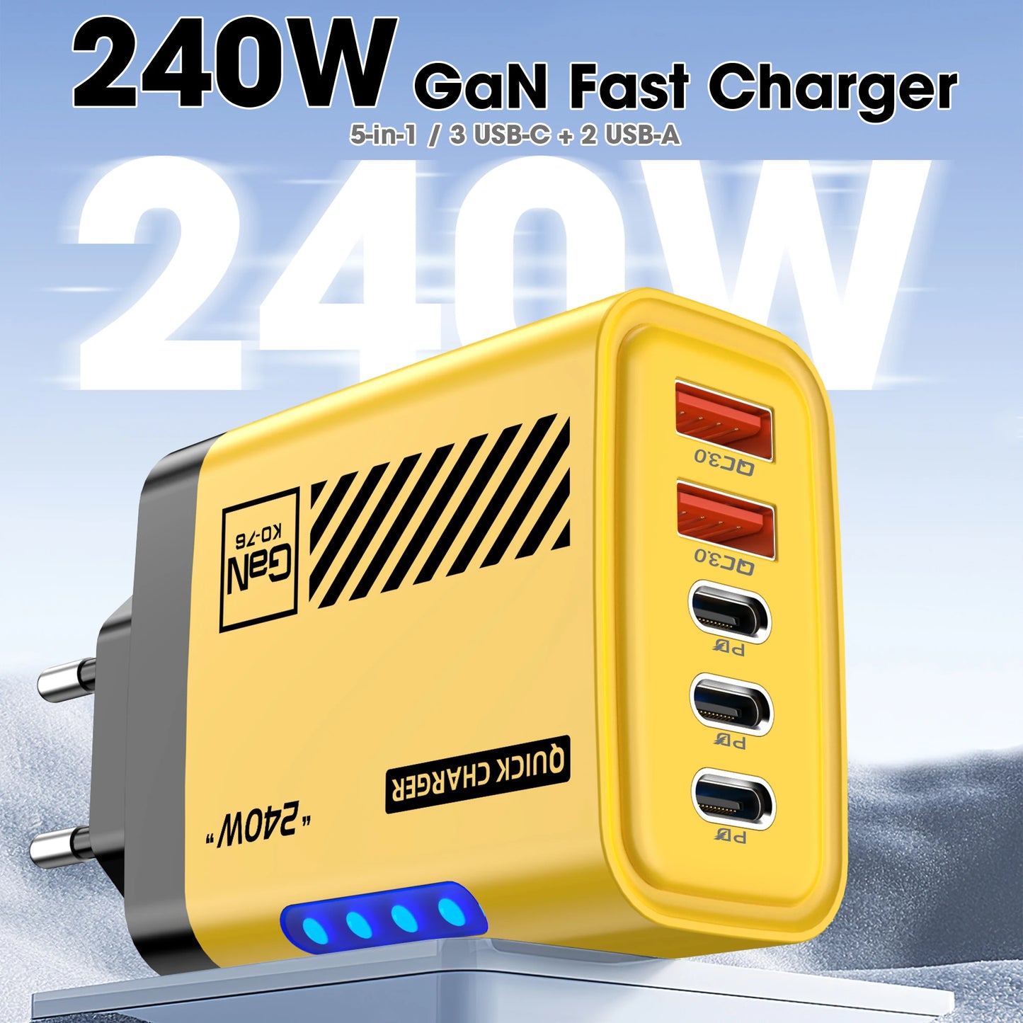 5 Port GaN USB C Charger 240W PD Fast Charger Phone Adapter Wall Charger For iPhone Samsung Xiaomi Huawei Fast Charging Plug
