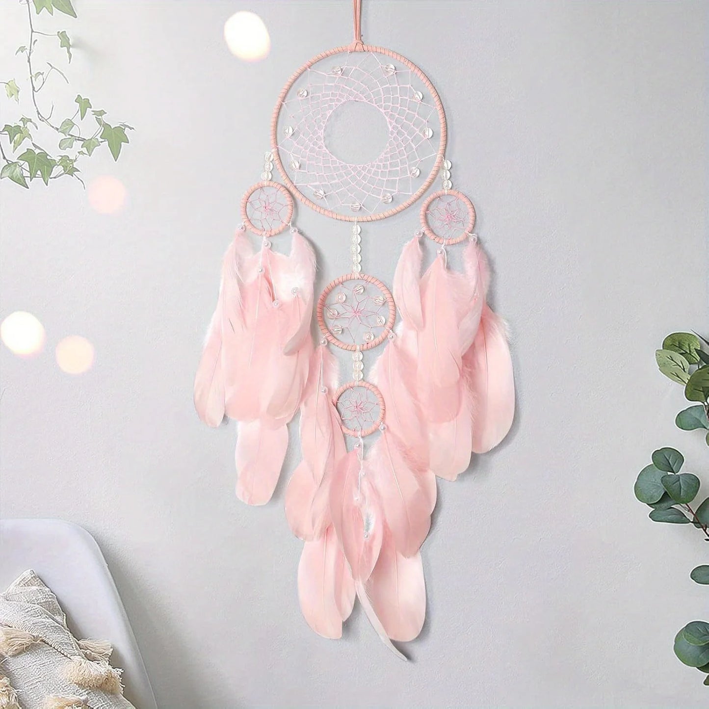 White Feather Dream Catcher Wall Hanging – 20" Boho Room Decor