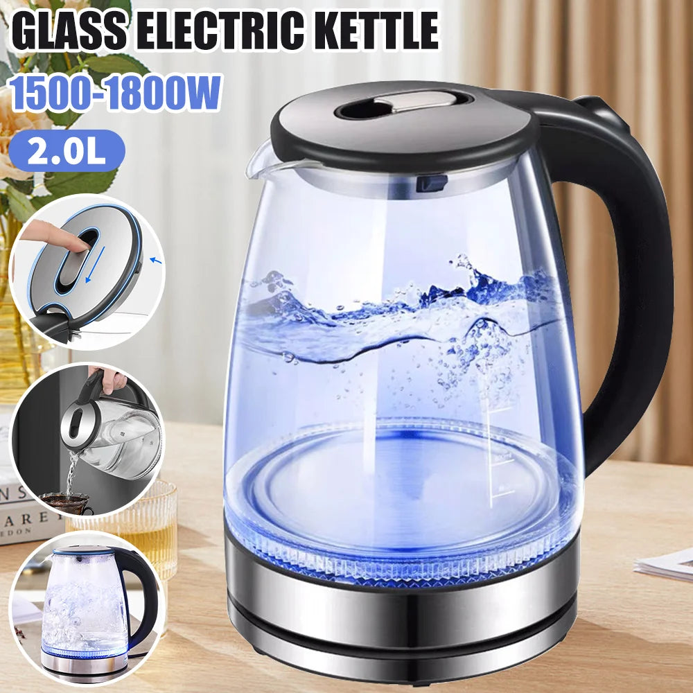2L Glass Electric Kettle with Auto Shut-Off – Fast Boil, UK Plug