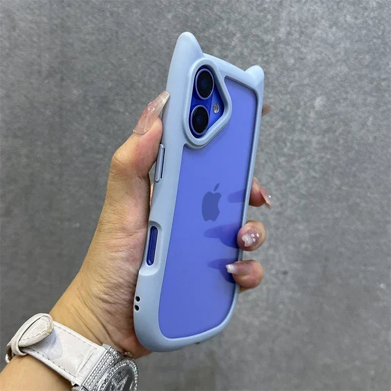 3D Cat Ear Cute Lanyard Magnetic Transparent Case For iPhone 17 Pro Max 16 15 14 13 12 Pro Max Plus Air Wristband Clear Cover