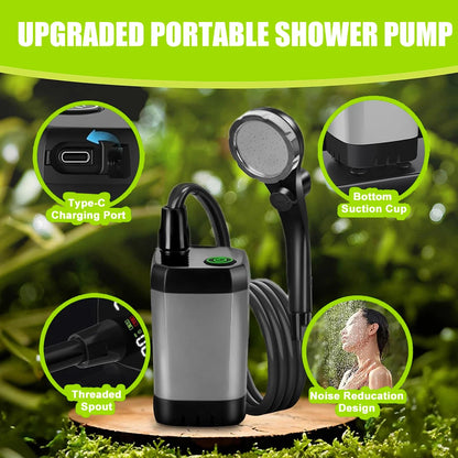 Portable Camping Shower Pump – 6000mAh Rechargeable with LED Display