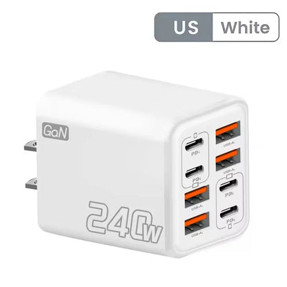 240W GaN USB C Charger 8 in 1 Fast Charging Phone Charger Power Adapter For iPhone Samsung Xiaomi Type C EU/US Plug Wall Charger