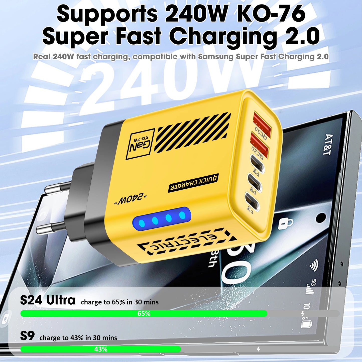 5 Port GaN USB C Charger 240W PD Fast Charger Phone Adapter Wall Charger For iPhone Samsung Xiaomi Huawei Fast Charging Plug