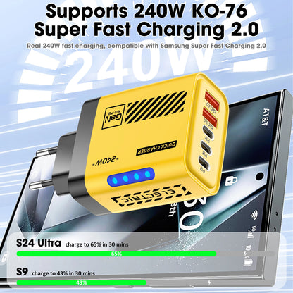 5 Port GaN USB C Charger 240W PD Fast Charger Phone Adapter Wall Charger For iPhone Samsung Xiaomi Huawei Fast Charging Plug