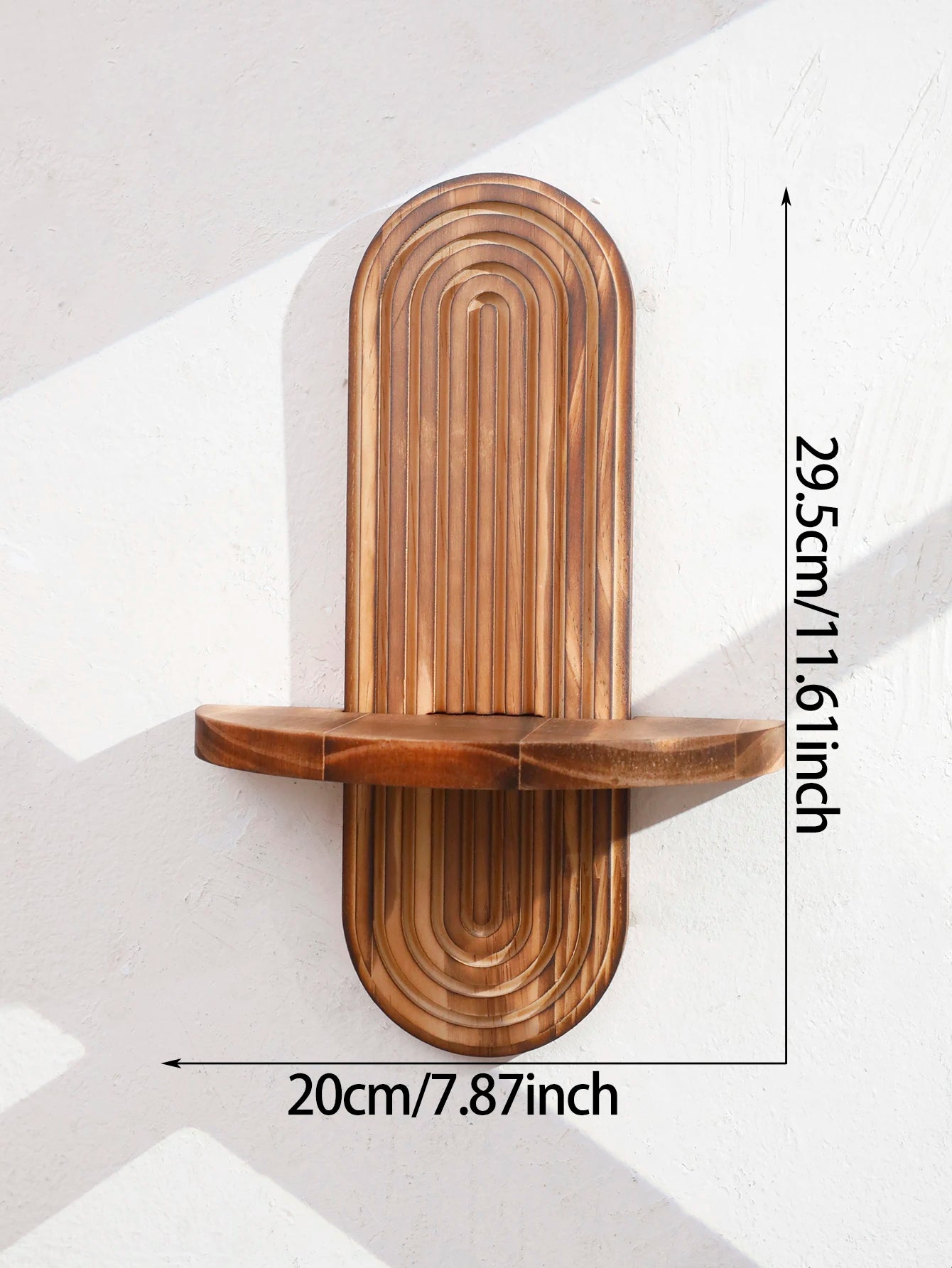 Boho Geometric Wooden Wall Shelf – Natural Wood Floating Shelf