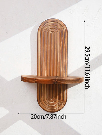 Boho Geometric Wooden Wall Shelf – Natural Wood Floating Shelf