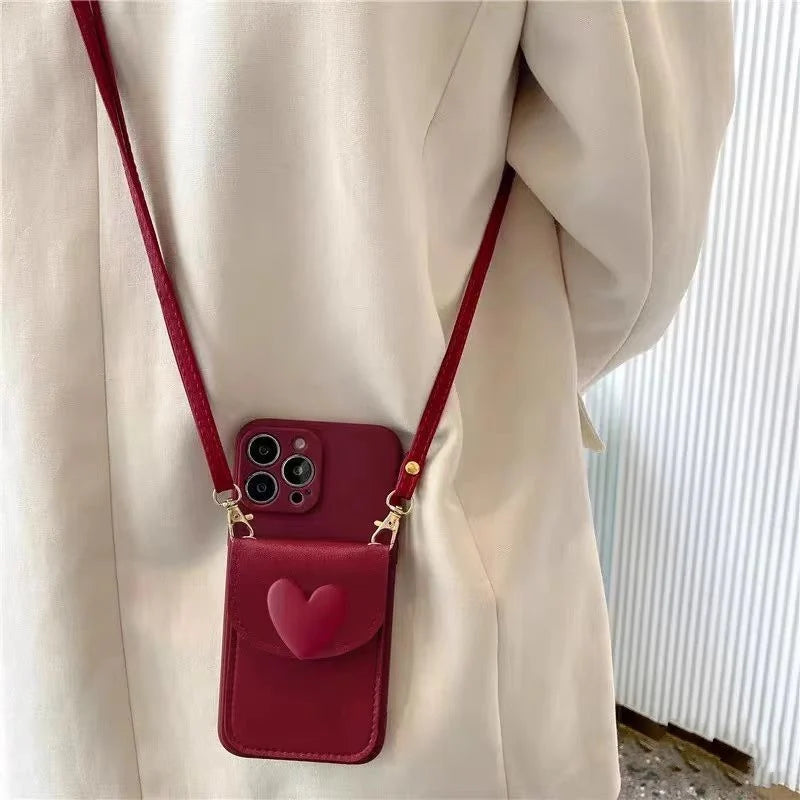 Leather Wallet Lanyard iPhone Case – Crossbody Strap & Card Holder