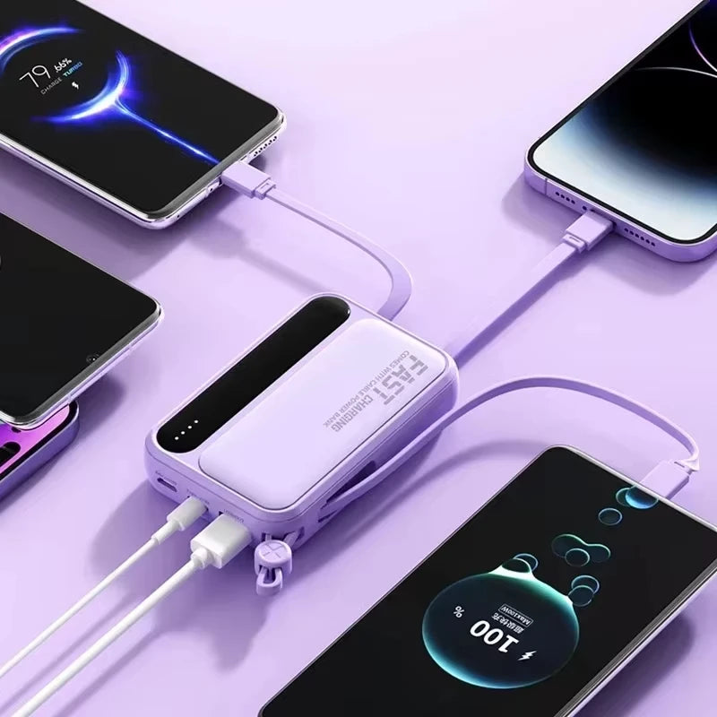 2026 500000mAh 4-in-1 Power Bank With Large Capacity Built-in Cable Digital Display Light Portable And Multifunctional Battery