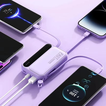 2026 500000mAh 4-in-1 Power Bank With Large Capacity Built-in Cable Digital Display Light Portable And Multifunctional Battery