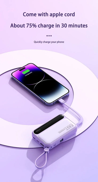 2026 500000mAh 4-in-1 Power Bank With Large Capacity Built-in Cable Digital Display Light Portable And Multifunctional Battery