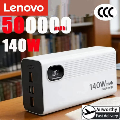 Lenovo 500000mAh 140W Power Bank Super Fast Charging Portable Powerbank External Battery Charger For Xiaomi iPhone 2026 NEW
