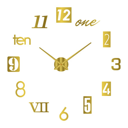 Large Roman Numeral Acrylic Mirror Wall Clock – DIY 3D Sticker