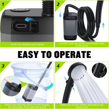 Portable Camping Shower Pump – 6000mAh Rechargeable with LED Display