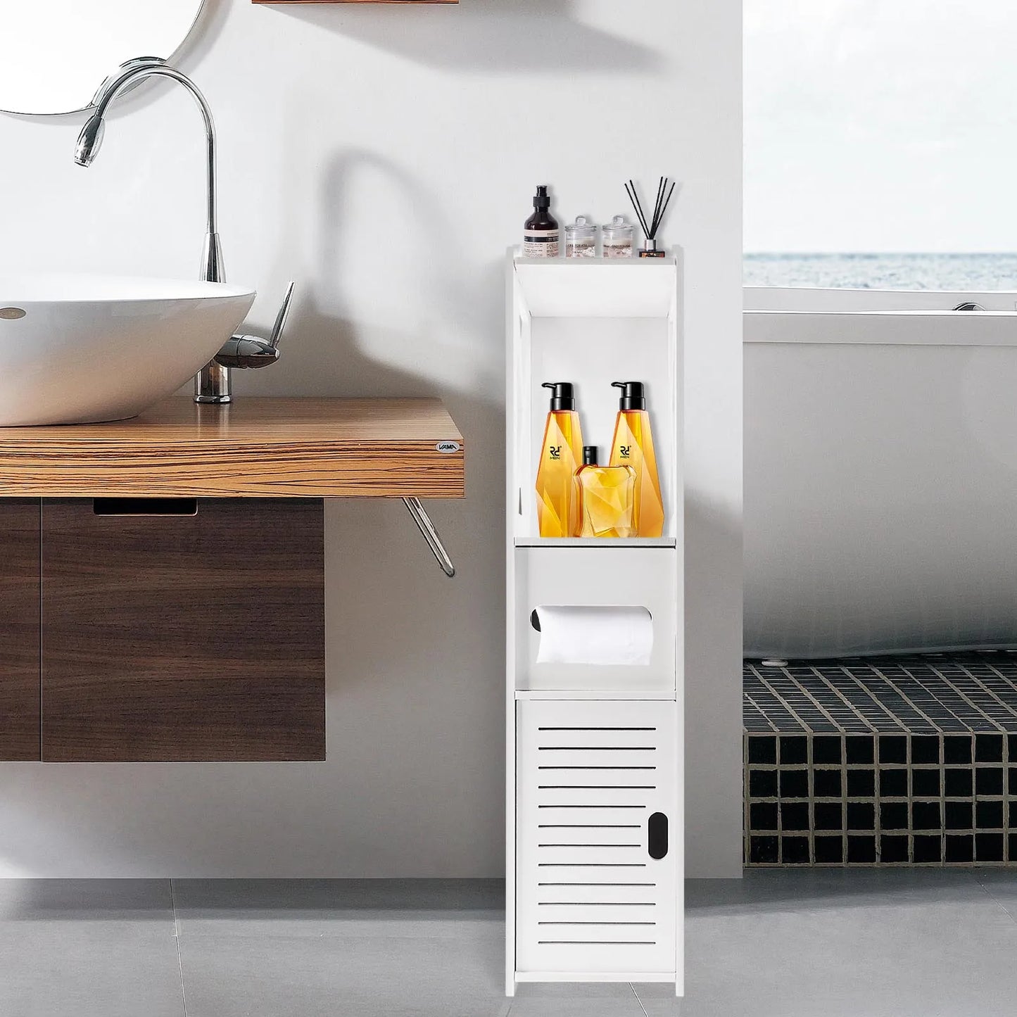 3-Tier Freestanding Bathroom Storage Cabinet – Waterproof PVC