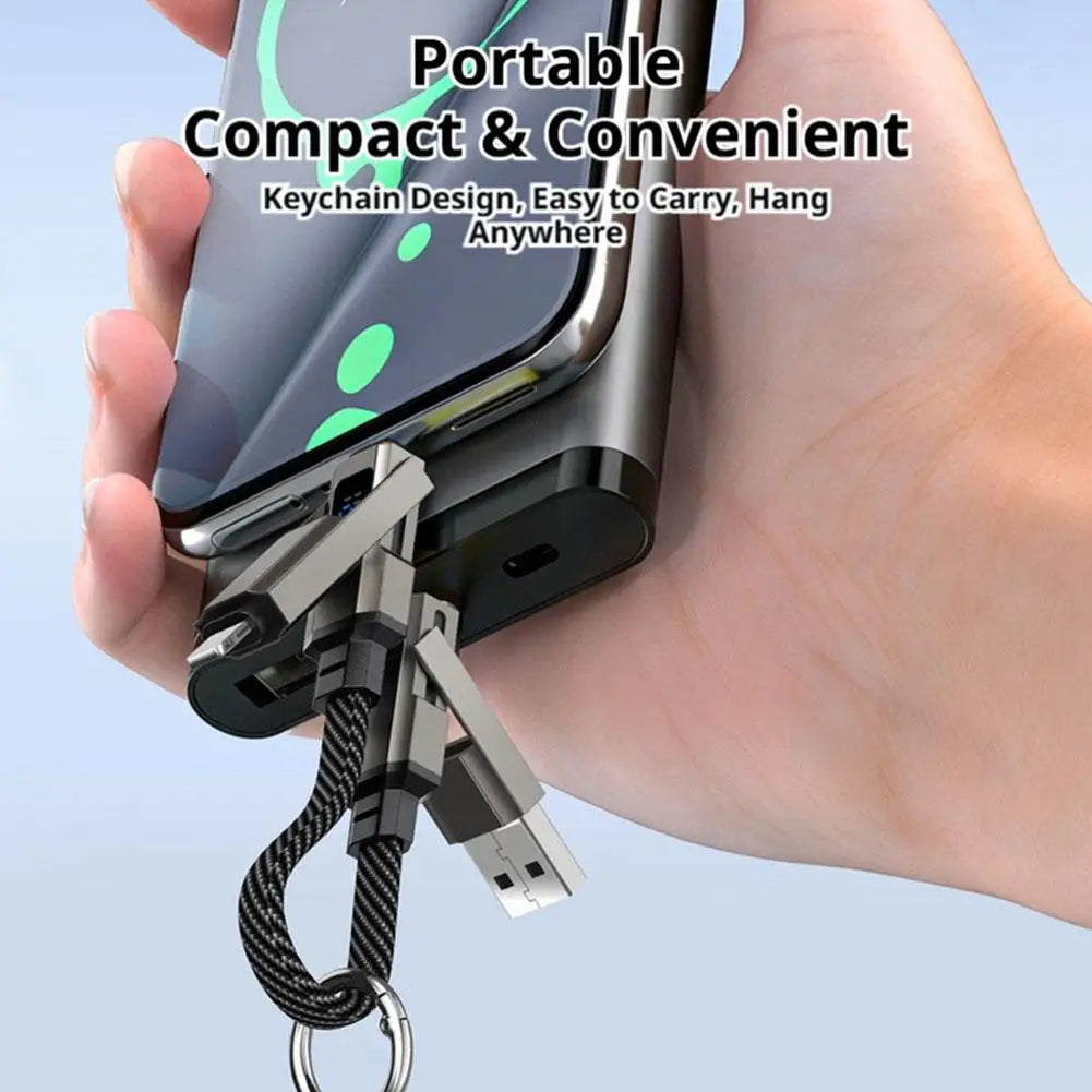 4-in-1 Keychain Charging Cable with LED Display – USB-C Fast Charge