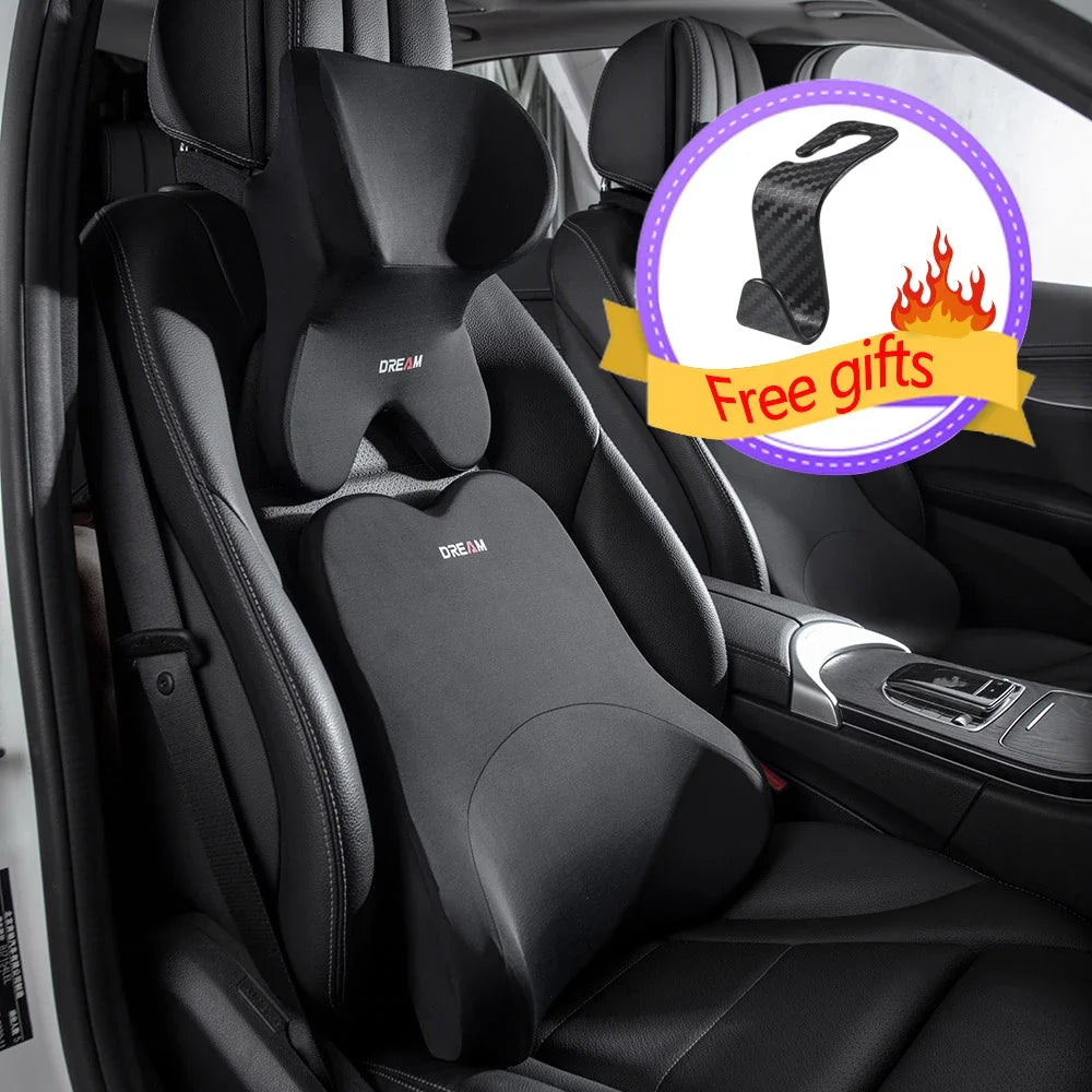 3D Memory Foam Car Headrest & Lumbar Support Pillow