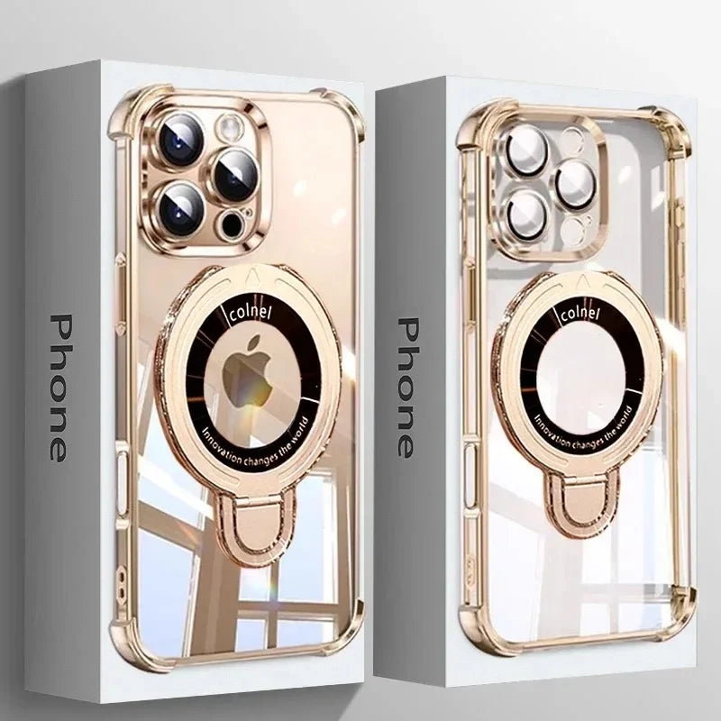Magnetic Bracket Clear Case For iPhone 13 12 11 14 15 16 17 Pro Max Plus Air E For Magsafe With Holder Stand Shockproof Cover