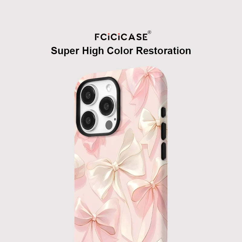 Ins Pink Bow Tie Case for IPHONE 16 ProMax 15 14 13 12 11 PRO 16 Plus  Acrylic TPU Double-layer Magnetic Phone Cases