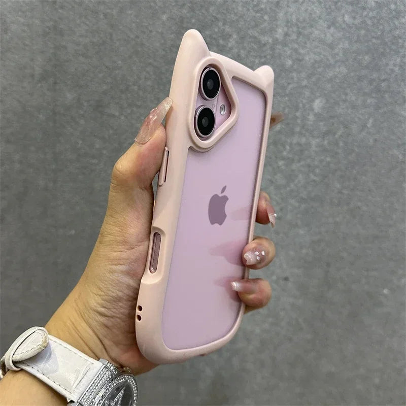3D Cat Ear Cute Lanyard Magnetic Transparent Case For iPhone 17 Pro Max 16 15 14 13 12 Pro Max Plus Air Wristband Clear Cover