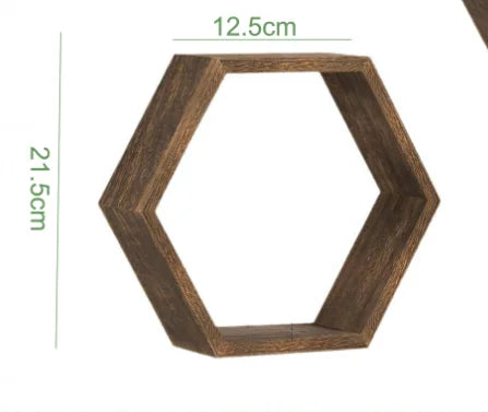Hexagonal Wooden Floating Wall Shelf – Rustic Wall-Mounted Storage