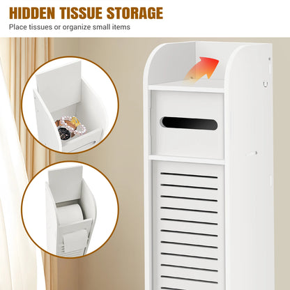Bathroom Cabinet Unit with Door and Toilet Paper Holder, PVC Material, Slim, Floor Standing, Easy to Assemble, 80x15x17cm