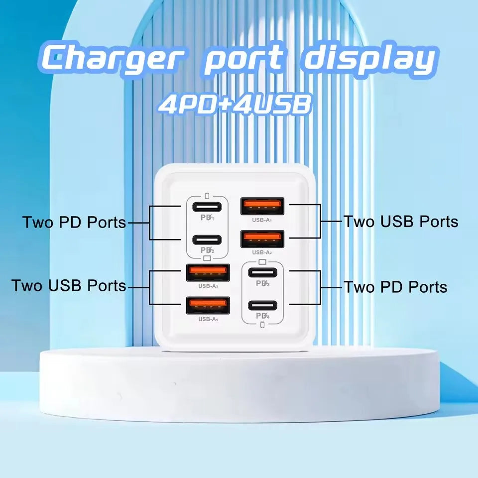 240W GaN USB C Charger 8 in 1 Fast Charging Phone Charger Power Adapter For iPhone Samsung Xiaomi Type C EU/US Plug Wall Charger