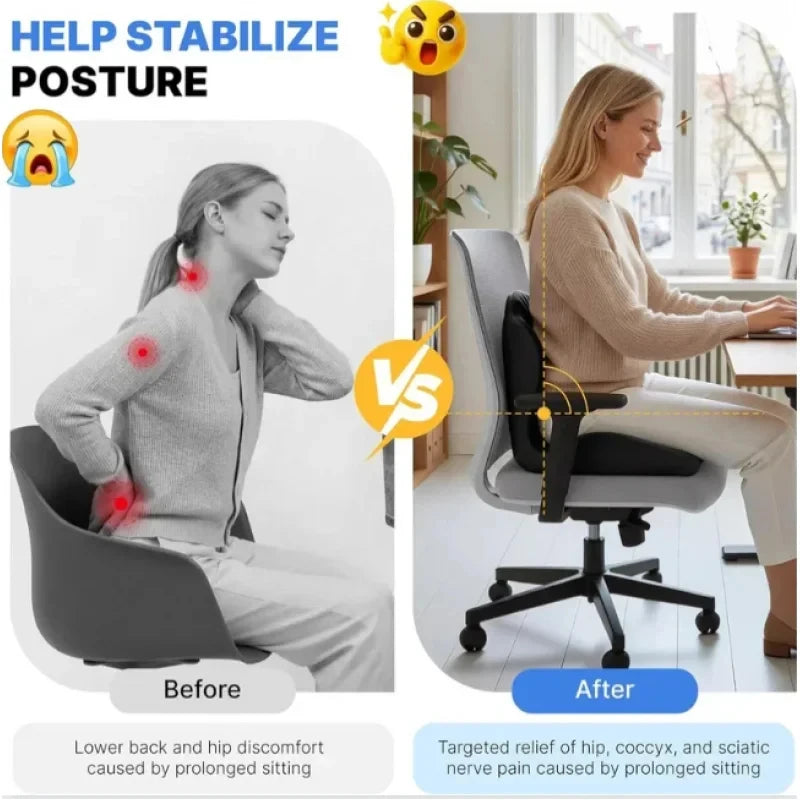 Ergonomic Memory Foam Seat Cushion with Lumbar Support Orthopedic Back Tailbone Sciatica Pain Relief for Office Chair Car