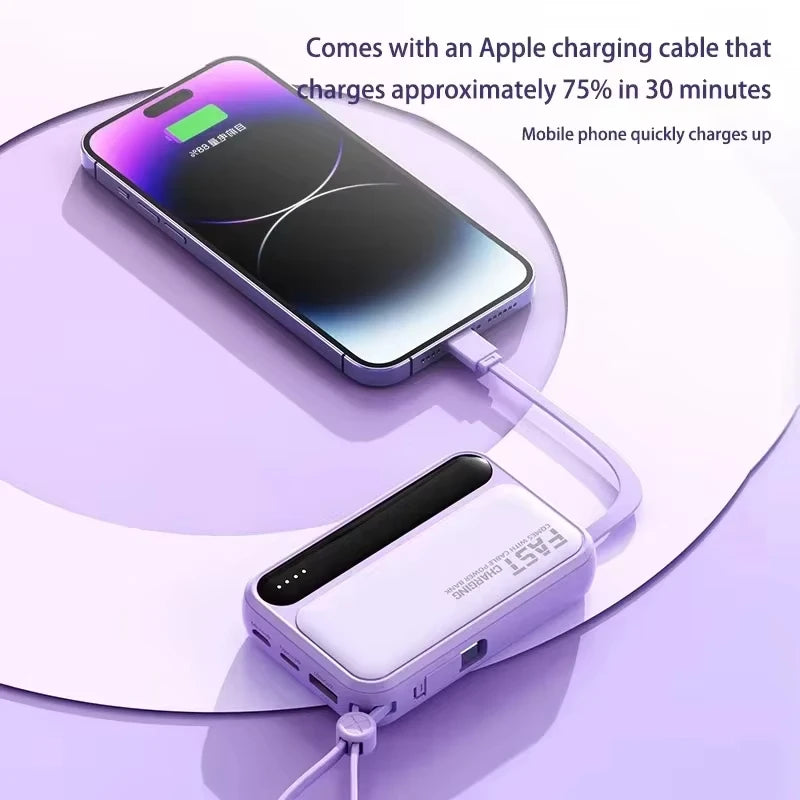 2026 500000mAh 4-in-1 Power Bank With Large Capacity Built-in Cable Digital Display Light Portable And Multifunctional Battery