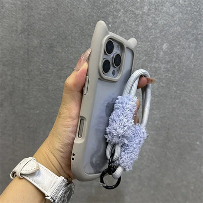 3D Cat Ear Cute Lanyard Magnetic Transparent Case For iPhone 17 Pro Max 16 15 14 13 12 Pro Max Plus Air Wristband Clear Cover